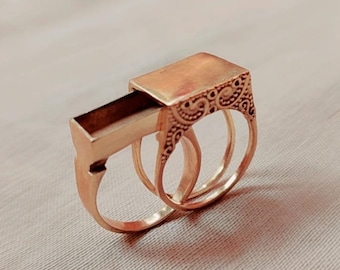 Handmade Brass Secret Poison Ring, Pill Box Ring, Personalized Signet