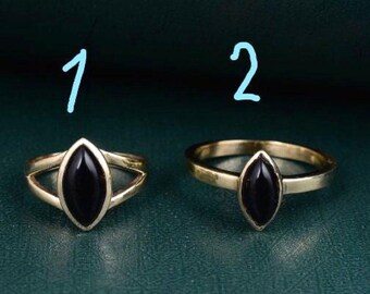 Minimalist Brass Obsidian Ring: Black Gemstone Midi Ring