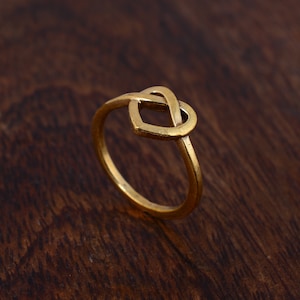 Brass Knot Heart Ring: Dainty Boho Midi Ring