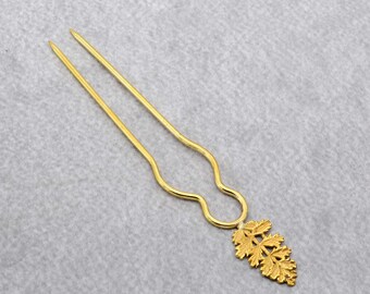 Messing bladhaarvork: minimalistische broodjeshouder, gouden haarsieraden