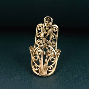 Złoty pierścień Hamsa, ręka Boga, pierścień z mosiądzu, pierścień Boho, prezent dla niej, pierścień ręka Fatimy, pierścień na szczęście, prezent dla mamy, ręcznie robiony pierścień