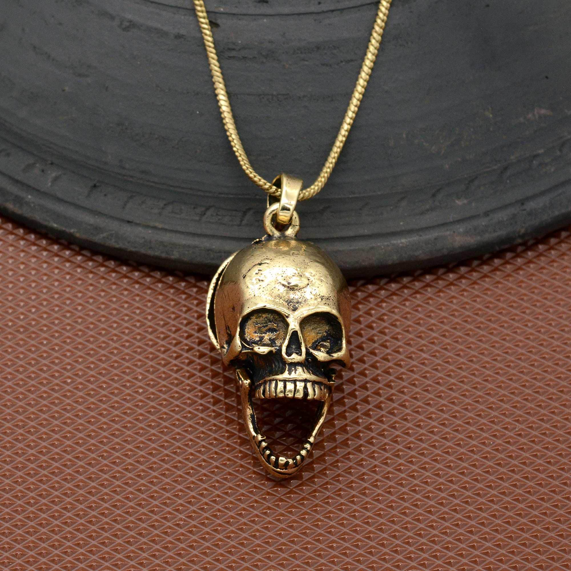 Brass Hidden Box Skull Pendant: Dainty Pill Box Necklace - Etsy