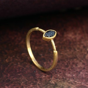 Brass Midi Obsidian Ring: Minimalist Stacking Jewelry