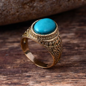 Minimalist Turquoise Ring, Gold Turquoise ring, Personalized gift, Wedding gift, Statement ring, Vintage ring, Gift for Her, Blue Stone Ring