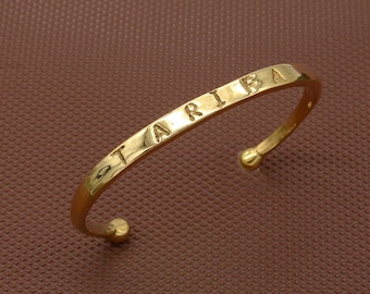 Handmade Brass Engraved Cuff Bracelet: Personalized Gold Gift