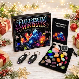 STEM-adventskristalllåda för barn, fluorescerande adventskalender, UV-ficklampset, sensorisk vetenskaplig samling av ädelstenar, glödande stenar