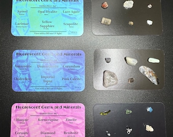 Fluorescent Mineral Collection Kit – 18 Real UV Reactive Minerals, Gemstones & Glass, 365nm and 395nm UV Flashlights, Glowing Science Gift