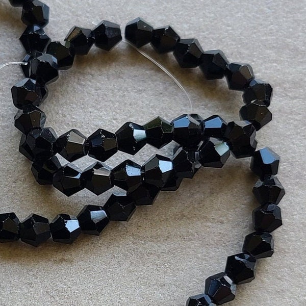 4 OR 6mm Opaque Black Glass Bicones