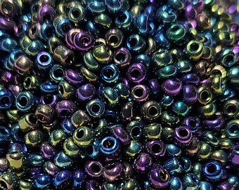 11/0 Opaque Rainbow Peacock Seed Beads, 2mm Rocailles, 10 or 20g - Item Number 8824