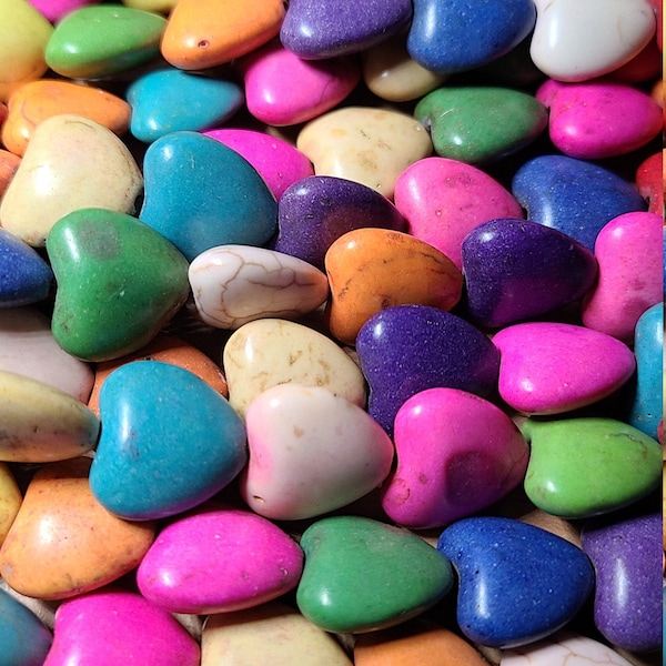 14x15mm Heart Beads - Imitation Howlite (Resin)