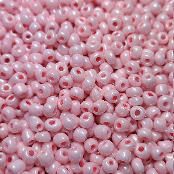 6/0 Opaque Luster Baby Pink Seed Beads, 4mm Rocailles, 20 grams - Item Number 6059