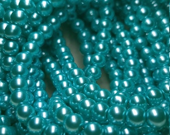 6mm Blue Pearl Glass Beads, 12 inch strand - Item Number 3572