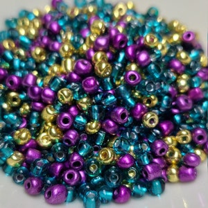 Seed Beads, Fat Tuesday Mix Seed Beads, 4mm Rocailles, 20 grams - Item Number 9908