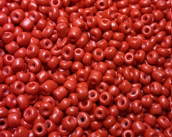6/0 Opaque Red Seed beads, 4mm Rocailles, 20g - Item Number 6055