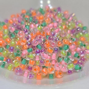 6/0 Color Lined Neon Lights Mix Seed Beads, 4mm Rocailles, 20 grams - Item Number 9940