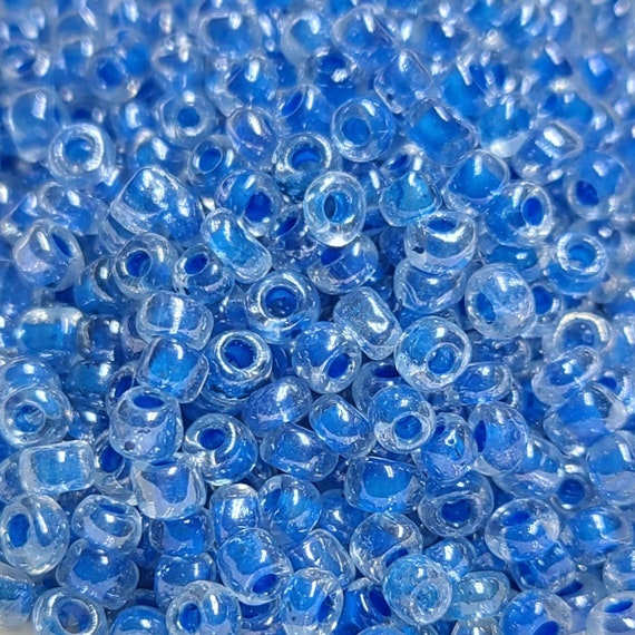 6/0 Luster Color Lined Blue Seed Beads, 4mm Rocailles, 20 grams - Item  Number 6009