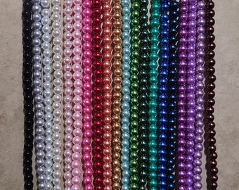 6mm Glass Pearl Beads, 12 inch strand