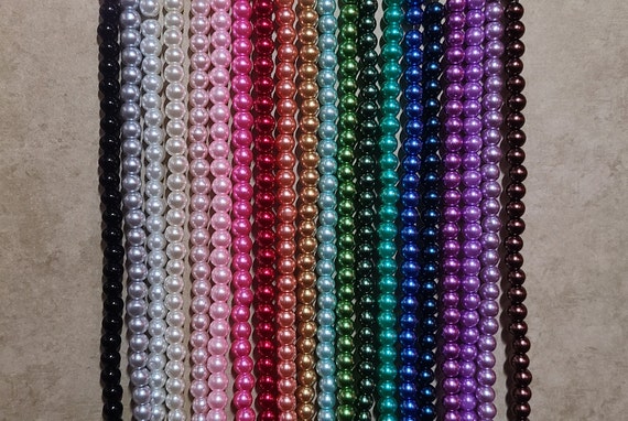 6mm Glass Pearl Beads, 12 inch strand