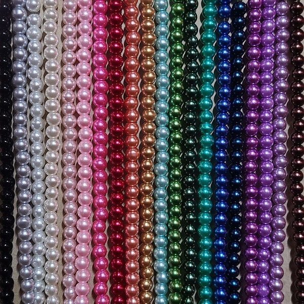 6mm Glass Pearl Beads, 12 inch strand