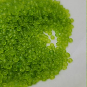 11/0 Matte Transparent Green Seed Beads, 2mm Rocailles 20 grams - Item Number 11000