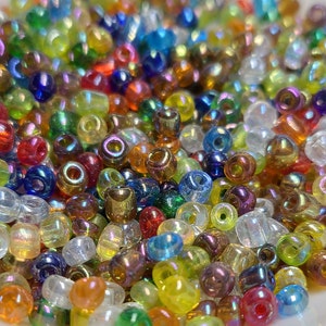6/0 Transparent Rainbow Mixed Seed Beads, 4mm Rocailles, 20 grams - Item Number 6033
