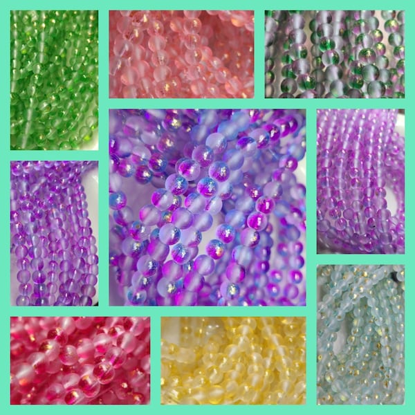 6mm Frosted Glass Beads, 9 colors, 12 inch strand