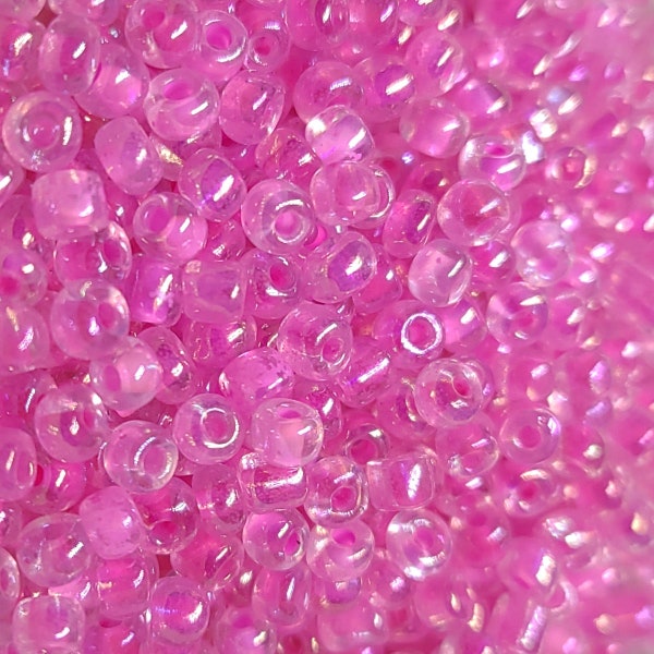 20 Grams 6/0 Luster Color Lined Pink Seed Beads, 4mm Rocailles - Item Number 6078