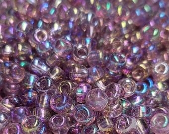 6/0 Transparent Rainbow Plum Seed Beads, 4mm Rocailles, 100g - Item Number 6004