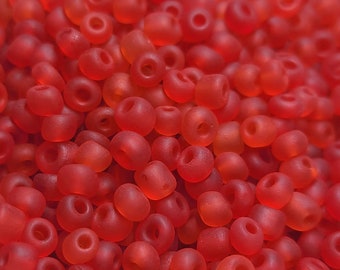 6/0 Transparent Matte Red Seed Beads, 4mm Rocailles, 20g - Item Number 6048