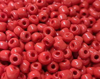 6/0 Opaque Red Seed Beads, 4mm Rocailles, 20g - Item Number 6091