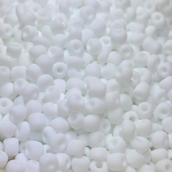 6/0 Opaque Matte White Seed Beads, 4mm Rocailles, 20 grams - Item Number 6023