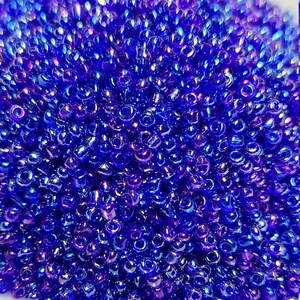 11/0 Opaque Rainbow Cobalt Blue Seed Beads, 2mm Rocailles, 10 or 20g - Item Number 8822