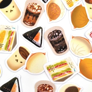 Konbinimini Washi Flake Stickers - 21pc Pack | Die-Cut Matte Washi Stickers | Onigiri, Sando, Cafe Drinks & More