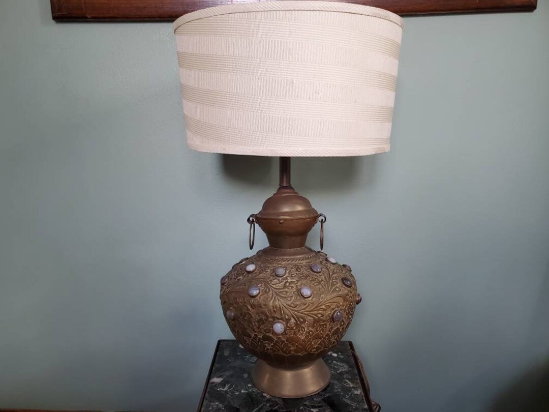 Vintage 70's Tibet Ornate Embossed Brass Vase Lamp W/ Etsy
