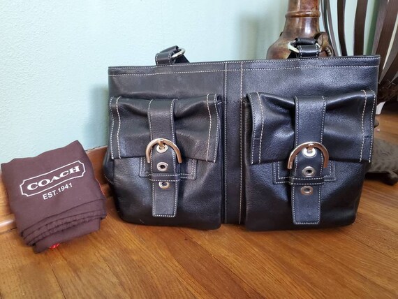 Coach Black Leather Hobo Messenger Bag Purse. Silver Buckles and