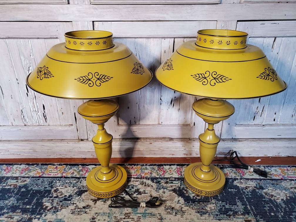 2 Vintage Bright Yellow Brass Mid Century Modern Light Electric