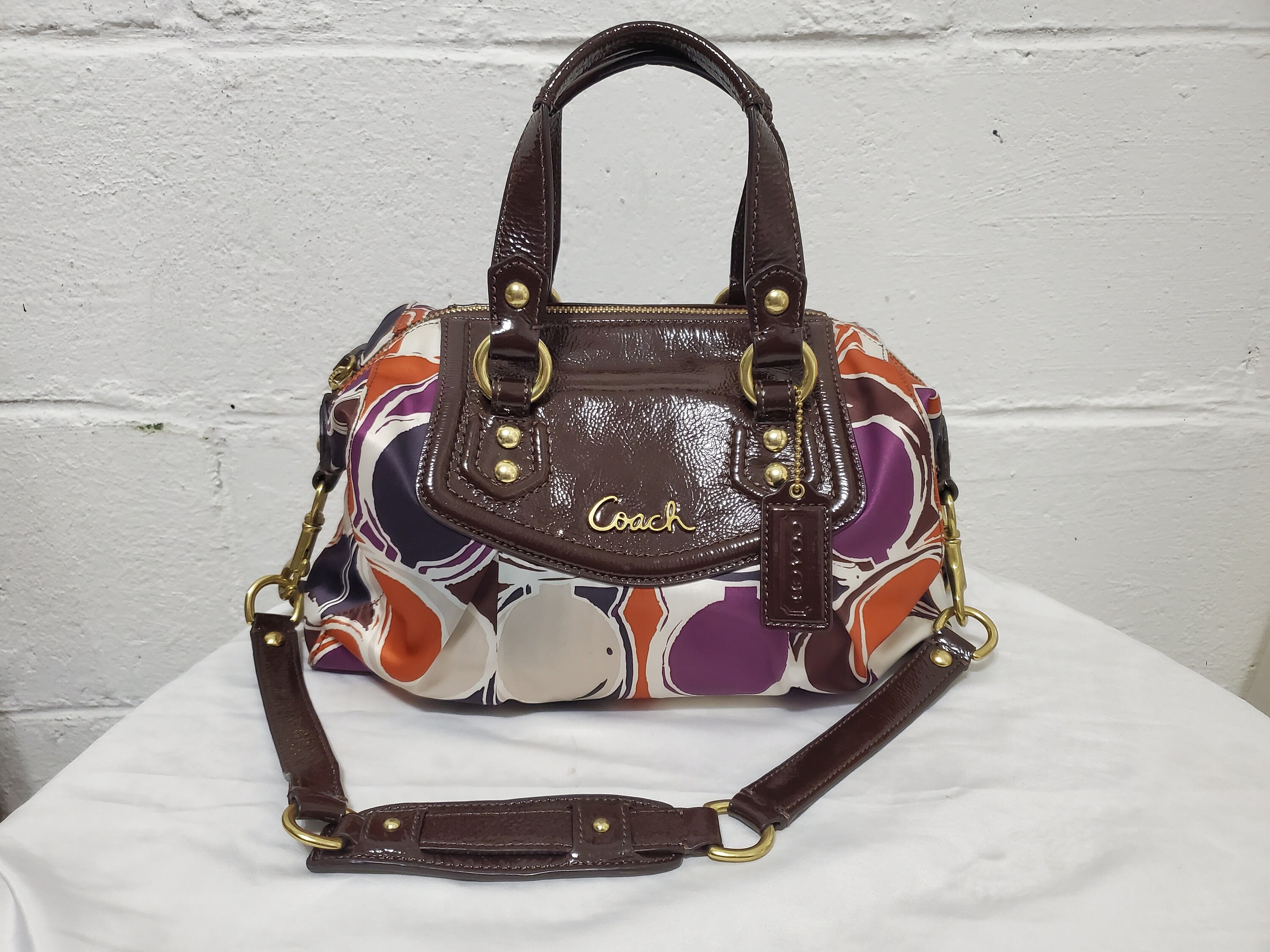 Vintage Coach Ashley G1271 F20034 Beige purple orange Shoulder Bag