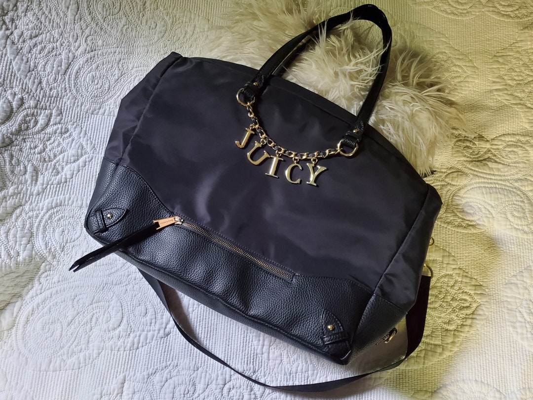 Juicy Couture Black Tote Duffel Weekender Bag Gold Hardware and Bag Charms F109. Etsy