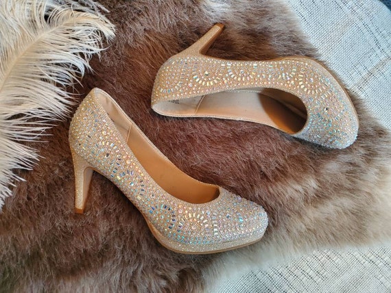 Silver Slipper Womens Size 8.5 Rhinestone Gold romance Heels Pumps Shoes F 038. Etsy Australia