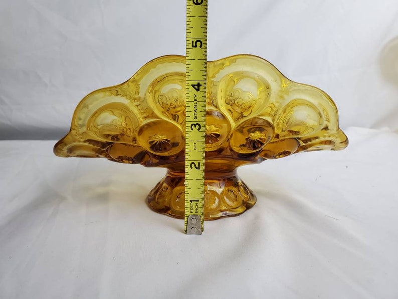 LE Smith Glass Moon and Star Banana Stand bowl Amber Vintage Footed 1940\u2019s B-247