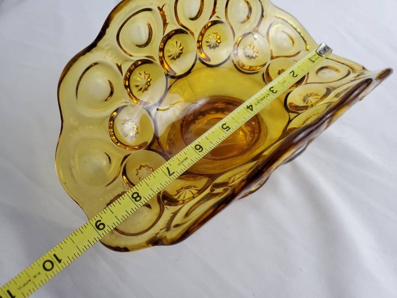 LE Smith Glass Moon and Star Banana Stand bowl Amber Vintage Footed 1940\u2019s B-247