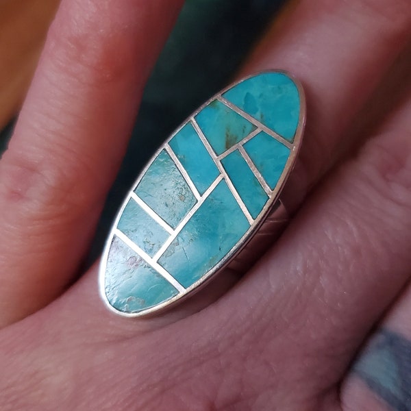 DTR Jay King Bague longue en mosaïque turquoise en argent sterling 925 sz 7 J-508