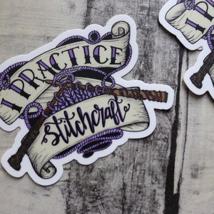 Sticker: I Practice Stitchcraft (Knitting Version)
