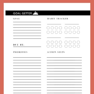 Goal Getter / Organization / Planner / Customizable / Accomplish What You Need / Goal Worksheet / DIY / Achieve Goals / Get Mindset Right