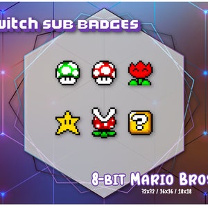 Twitch Sub Badges / Mario Bros Sub Badges / 6-pack Badges / Funny Sub Badges / Cute Sub Badges / Nerd Sub Badges