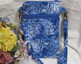 Blue Cotton Cell Phone Crossbody Bag: Minimalist Essentials Purse