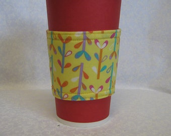 Modern Floral Cup Cozy, Reusable Coffee Cup Cozy, Floral Coffee Sleeve, Eco Friendly Cup Cozy