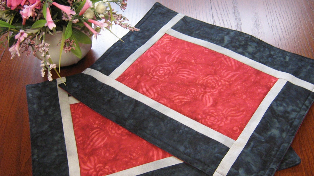 Batik Table Placemat Set of Two Batik Placemats Quilted Etsy
