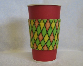 Diamond Pattern Cup Cozy, Reusable Coffee Cup Cozy, Diamond Coffee Sleeve, Eco Friendly Cup Cozy