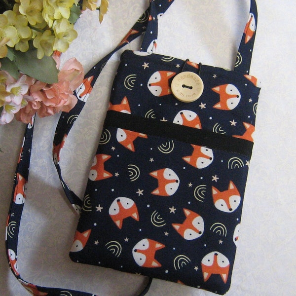 Fox Neck Pouch, Cell Phone Case, Handy Phone Pouch, Necklace Glasses Pouch, Neck Carryall, Cell Phone Carryall, Fox Faces Neck Pouch